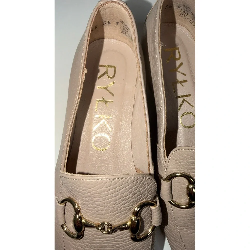 RYLKO‎ Women's Beige Leather Horsebit Loafers Flats Shoes Size 36 US 6